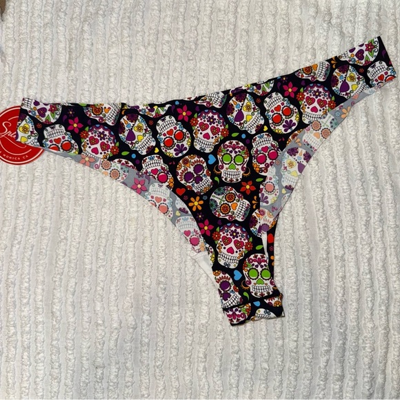 Splendies Sugar Skull Thong 1X | Día de los Muertos Print | NWT - Picture 2 of 5